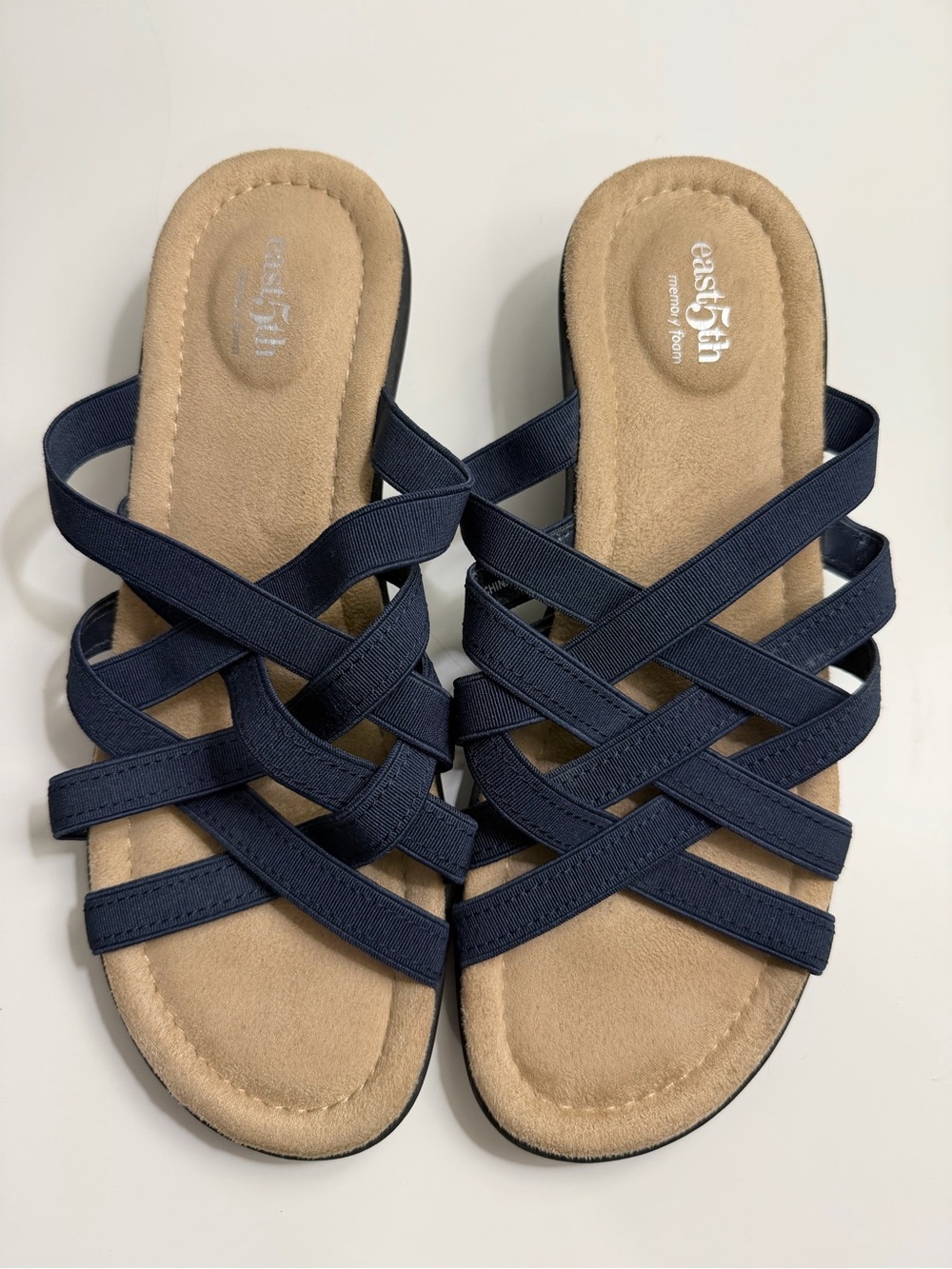 East 5th Navy Crisscross Slide Sandals Sz 8.5